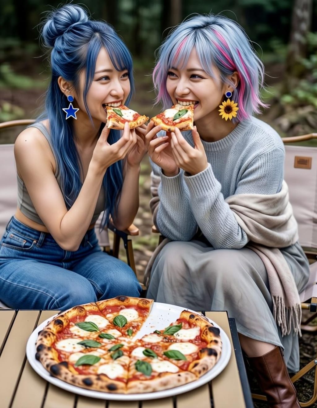 雫ちゃん💧リンちゃん💙ピザを食べる🍕