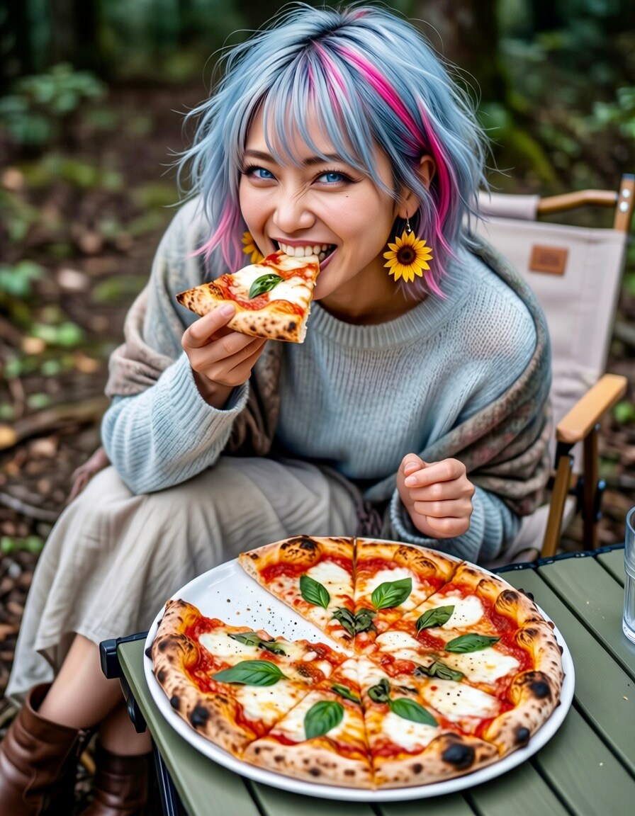 雫ちゃん💧リンちゃん💙ピザを食べる🍕 | の人気AIイラスト・グラビア