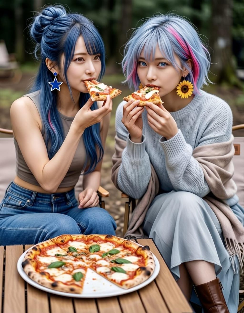 雫ちゃん💧リンちゃん💙ピザを食べる🍕