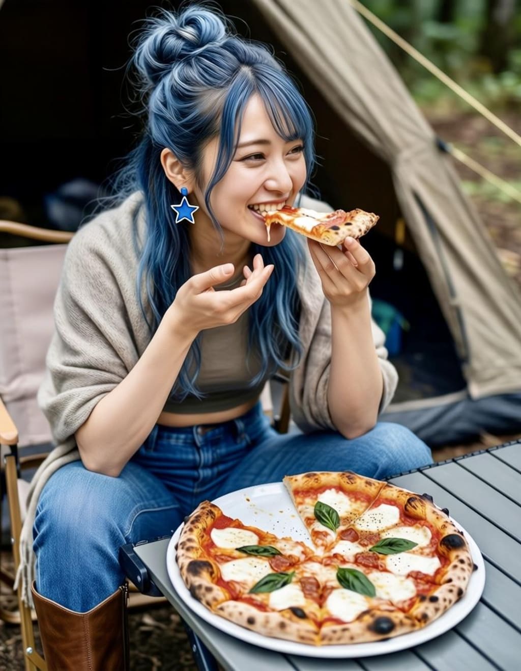 雫ちゃん💧リンちゃん💙ピザを食べる🍕