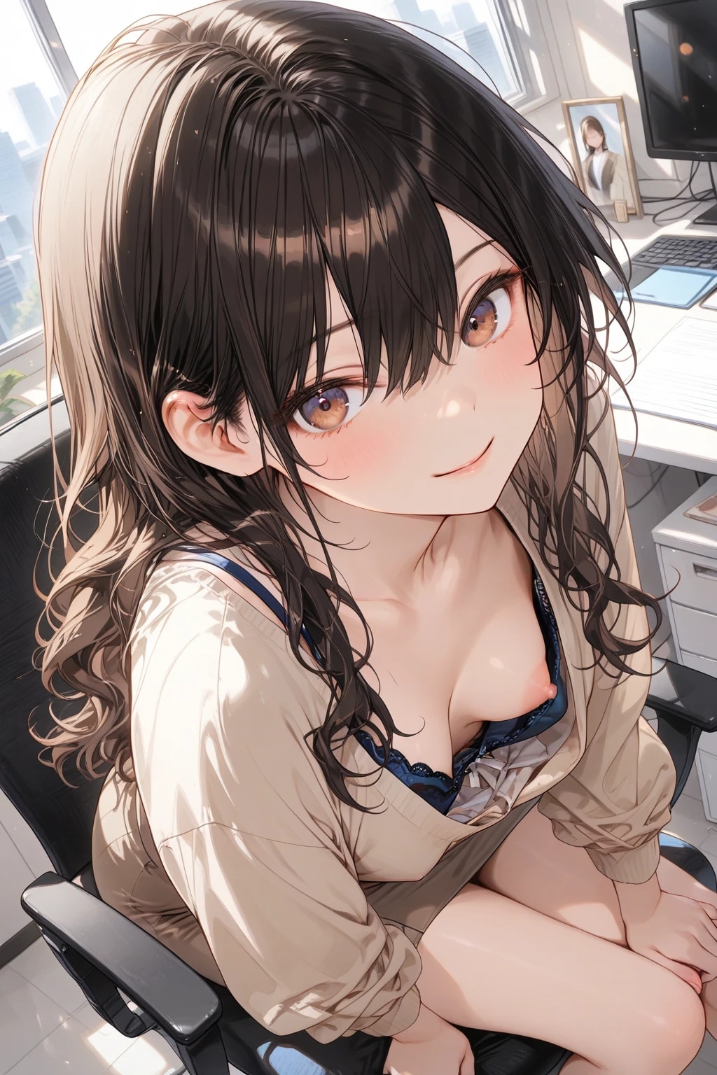 同僚の胸チラ