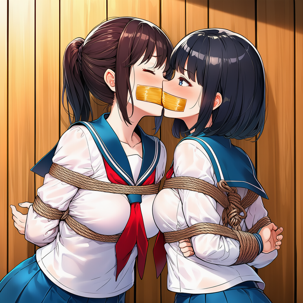 ガムテ猿轡越し百合キス