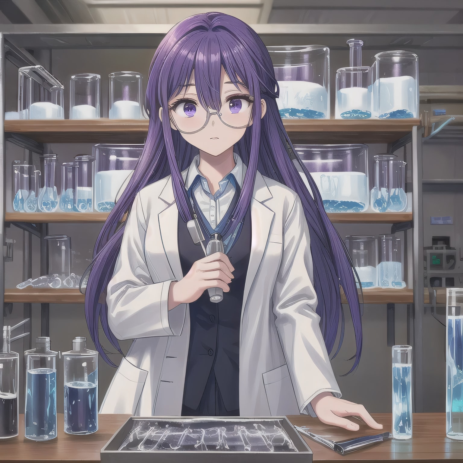 紫髪ロングで白衣の少女１７ | の人気AIイラスト・グラビア