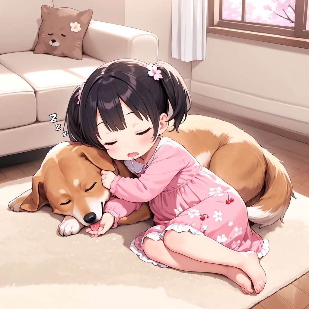 ワンちゃんと一緒におねんね。zzz
