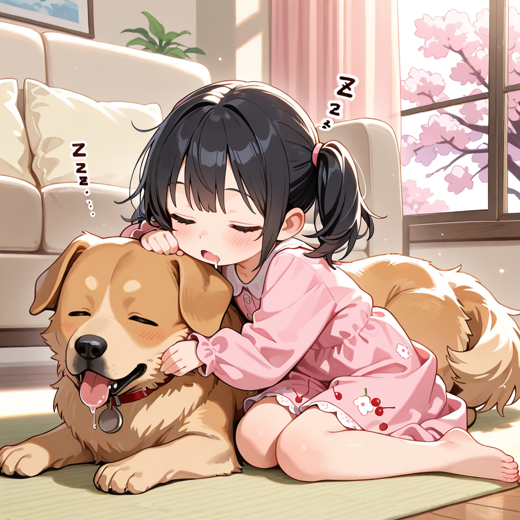 ワンちゃんと一緒におねんね。zzz | の人気AIイラスト・グラビア