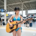 水着ギター女子「駅舎で練習」2 6枚目