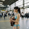 水着ギター女子「駅舎で練習」2 5枚目
