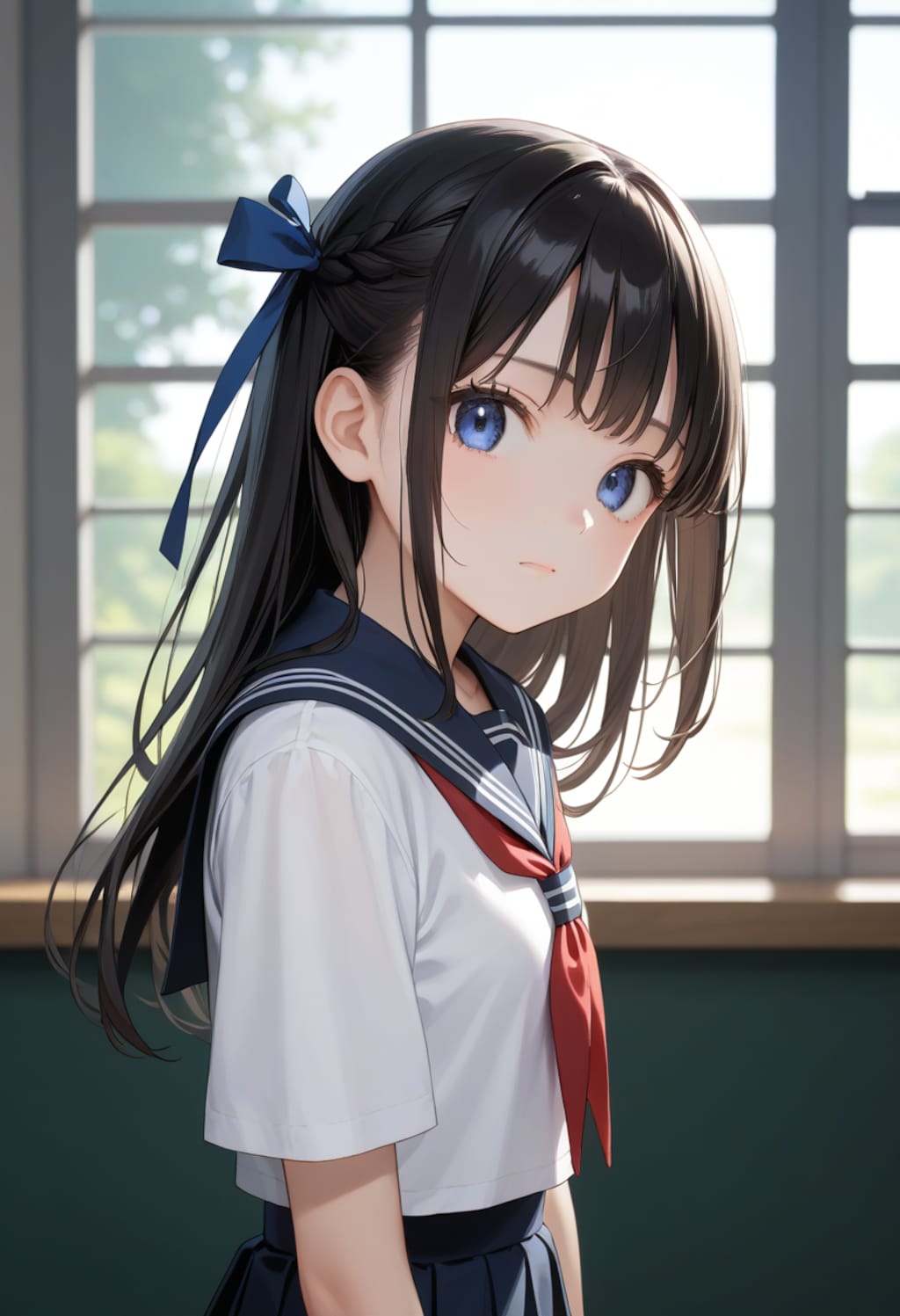 窓辺の少女(セーラー服)