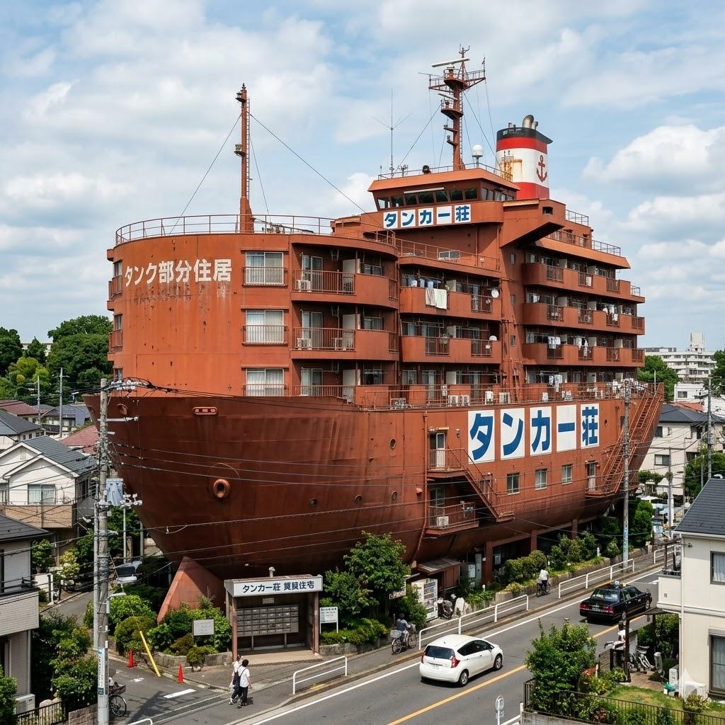 タンカー型のアパート