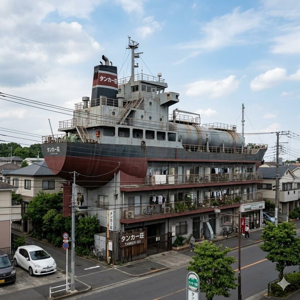 タンカー型のアパート