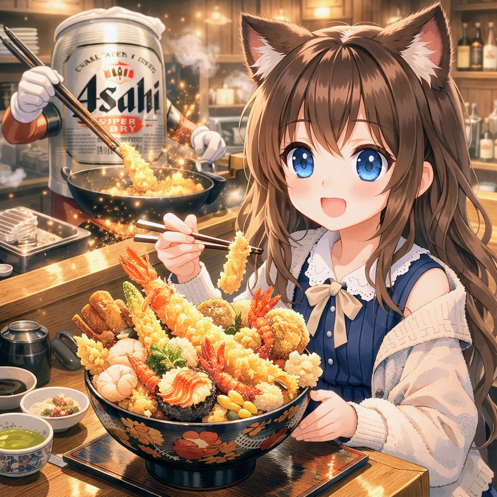 豪華な天丼を食べる小さな女の子 | の人気AIイラスト・グラビア