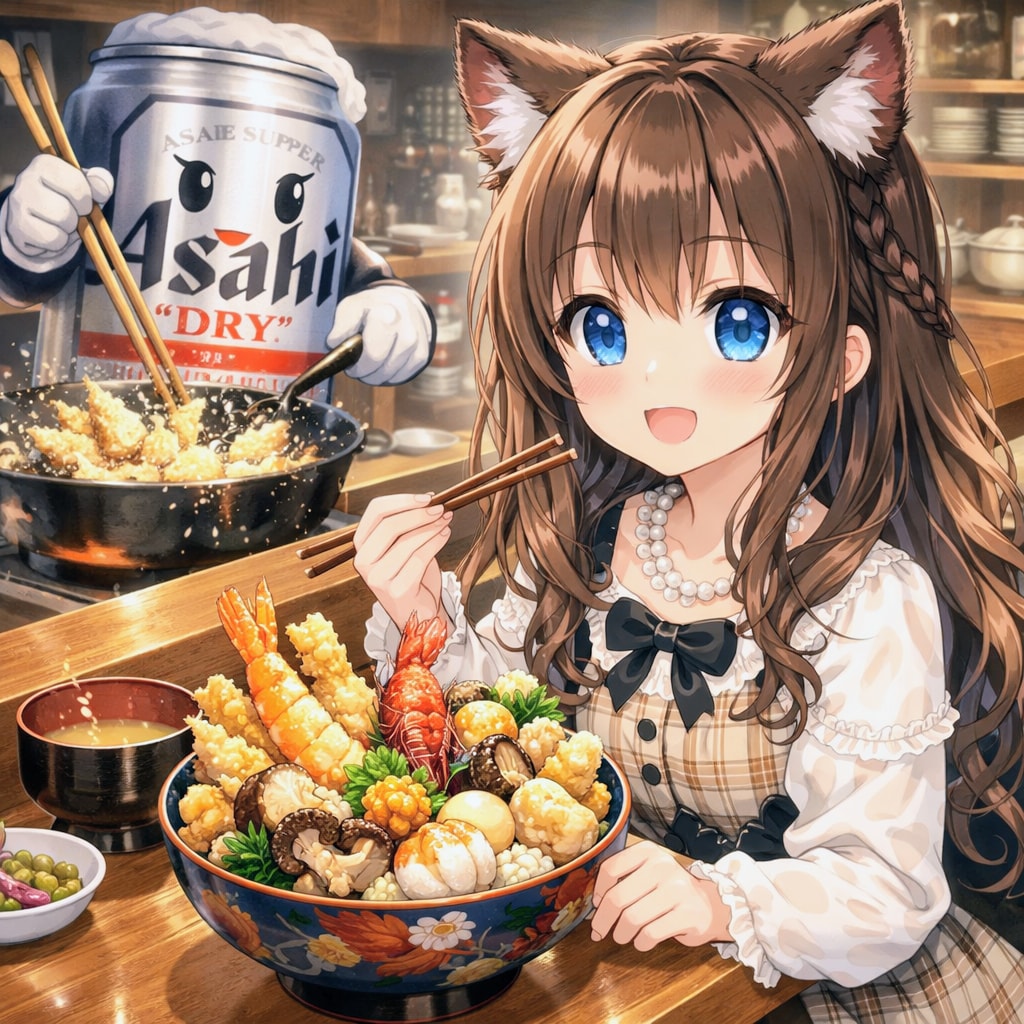 豪華な天丼を食べる小さな女の子
