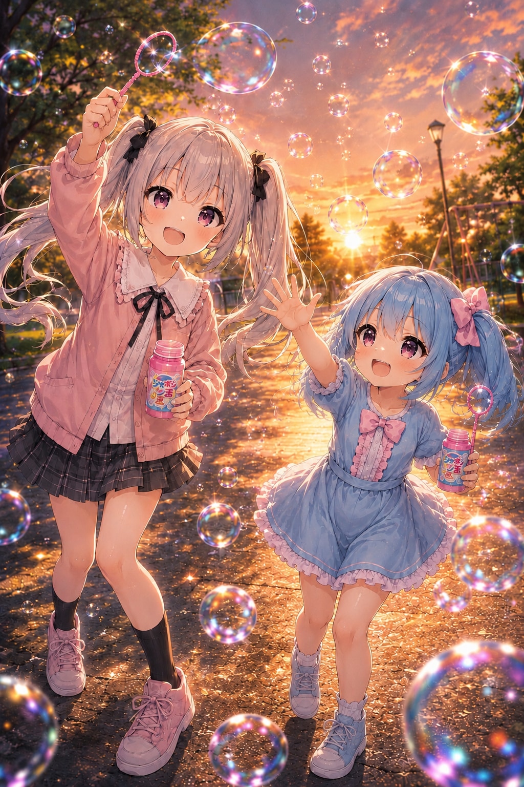 夕暮れのシャボン玉遊び🫧
