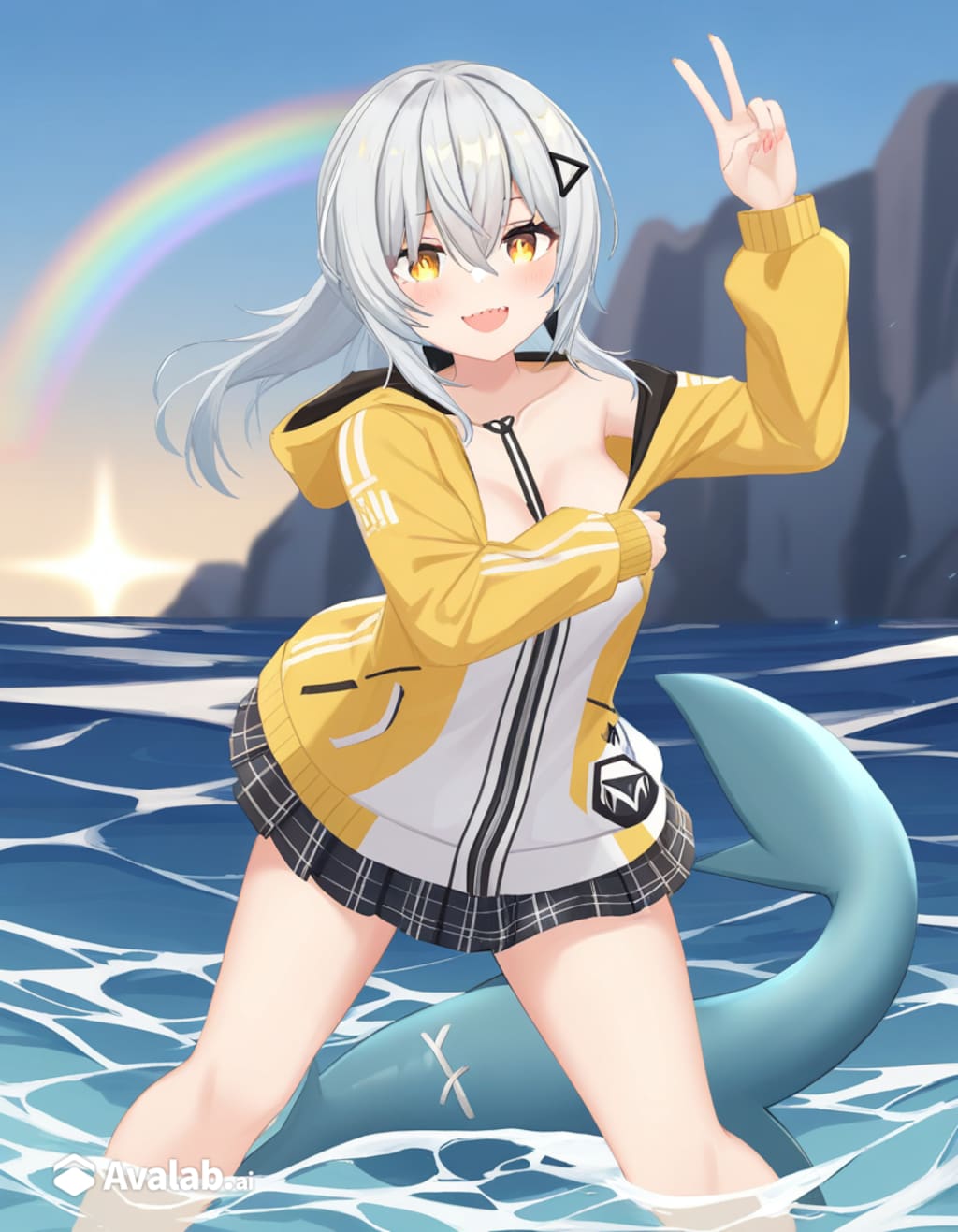 海でサメのコスプレをする娘達