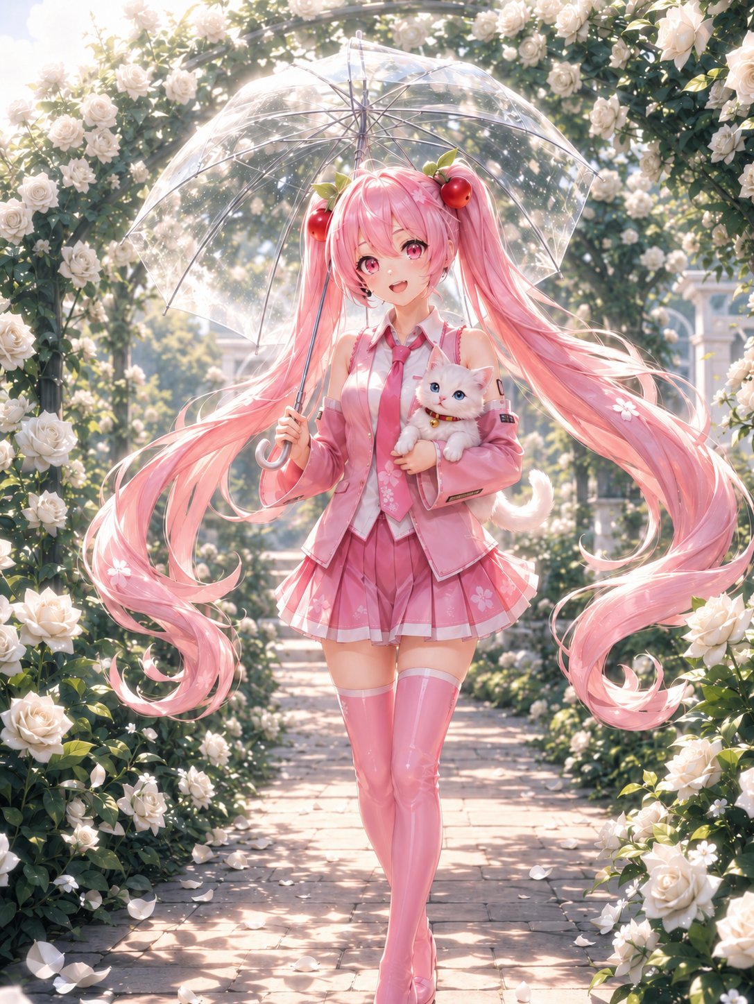 桜ミクと白いバラ園