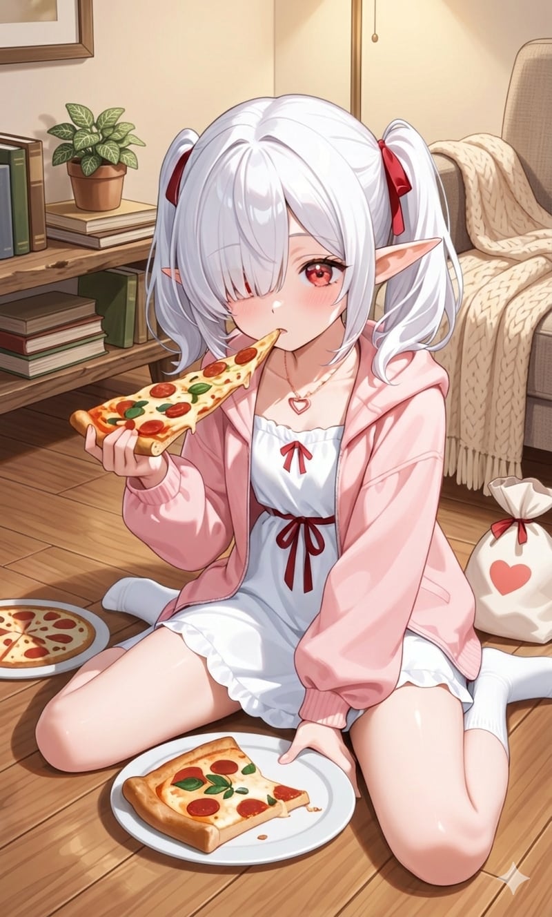 ピザを食べるシロネさん