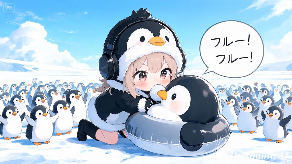 #浮き輪膨らます【ペンギンの】女の子