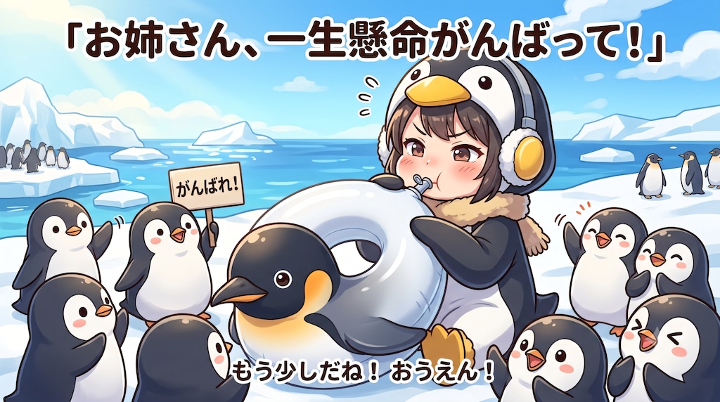 #浮き輪膨らます【ペンギンの】女の子