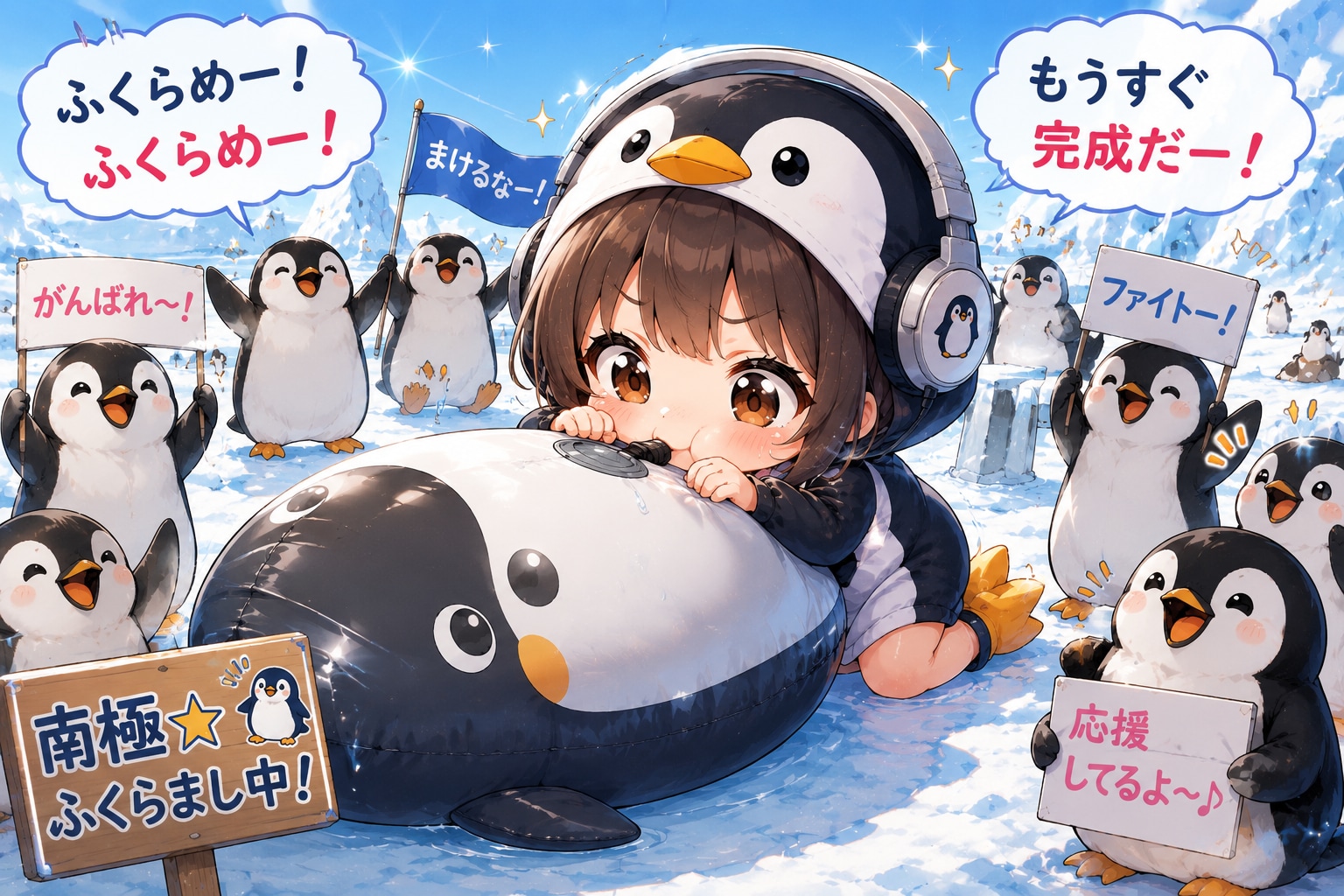 #浮き輪膨らます【ペンギンの】女の子
