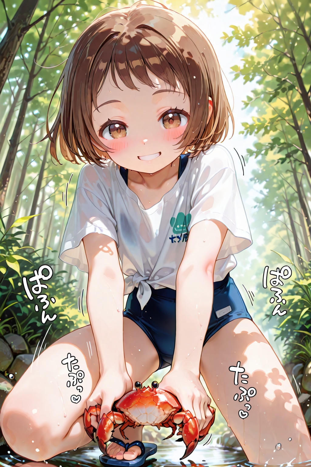 川で蟹さんと遊ぶコフィちゃん・・・このあとちゃんとリリースしましたｗ