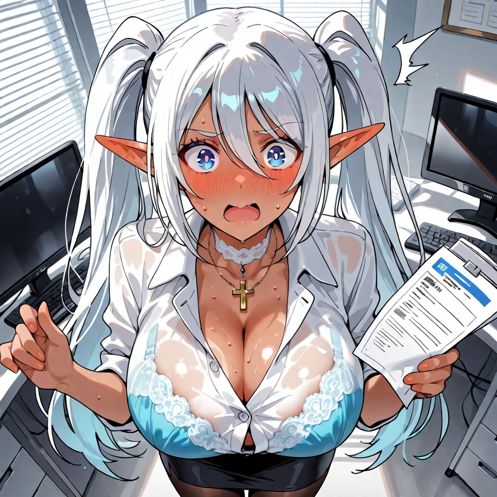褐色エルフのOL姿