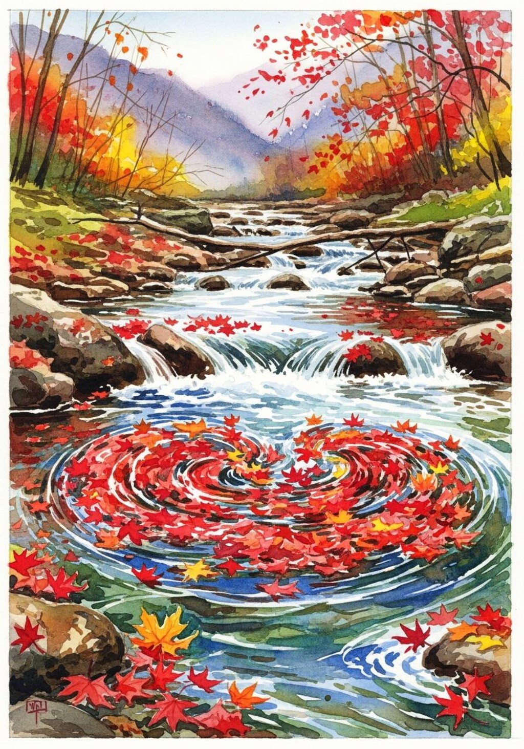 からくれなゐに水くくる川の風景