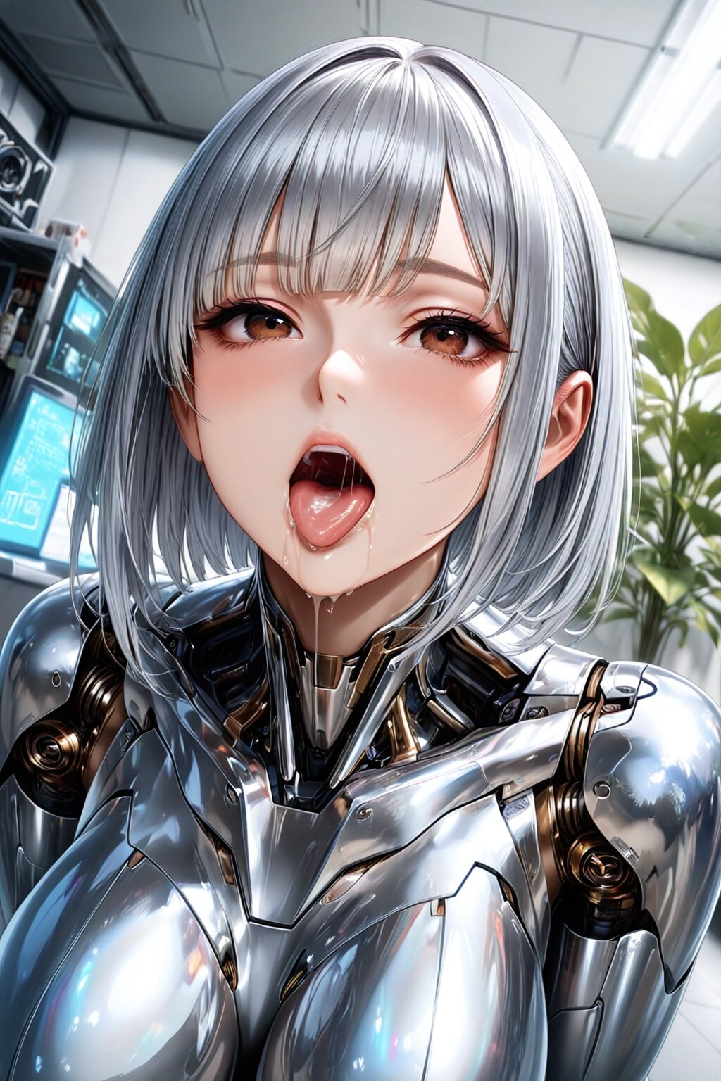 涎を垂らすメカ娘