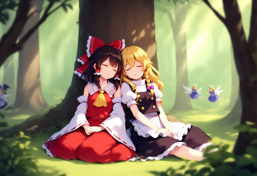 V4フル版　東方　博麗霊夢　霧雨魔理沙　木の下でスヤスヤ