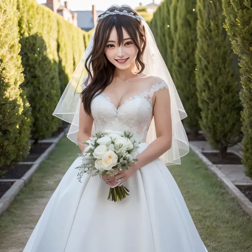 黒髪ロングでウェディングドレスの美女１２１