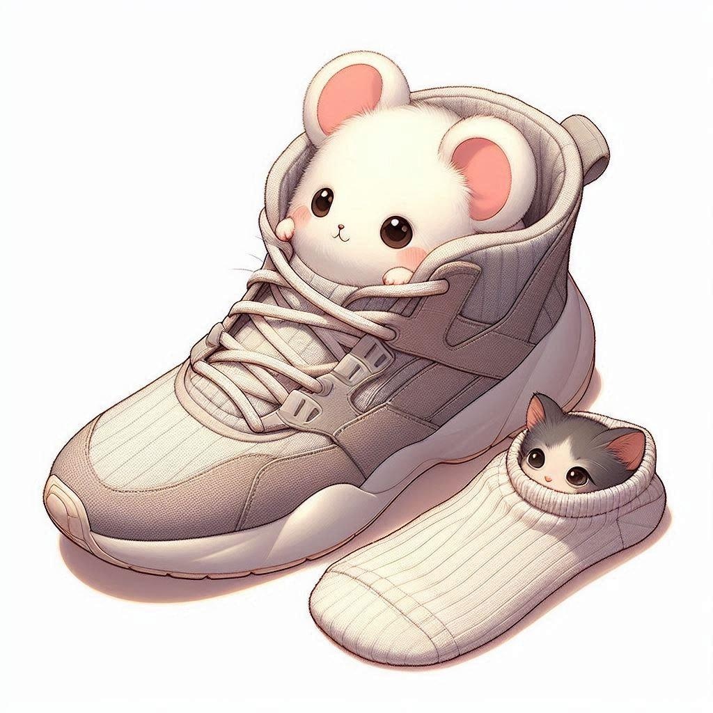 スニーカーと靴下(とねずみくんと猫くん)