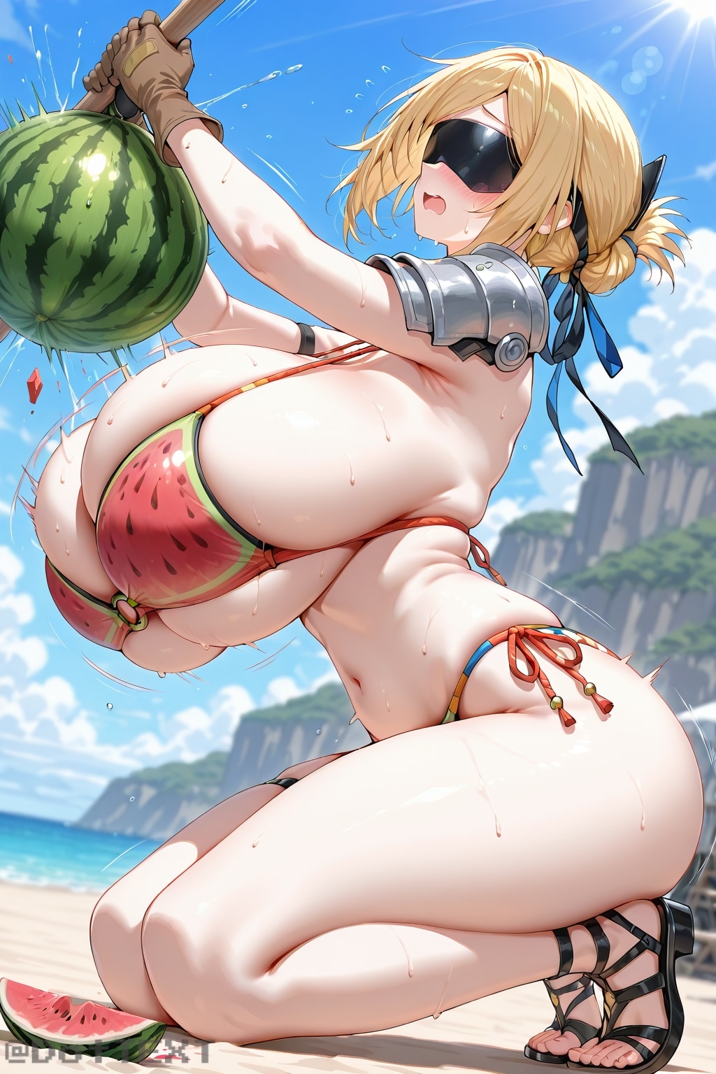 スイカ割りを楽しむ爆乳戦士_20260803