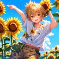 Tシャツを着た、ブラウン短髪少年と、ひまわり畑＊その3(3枚) 3枚目