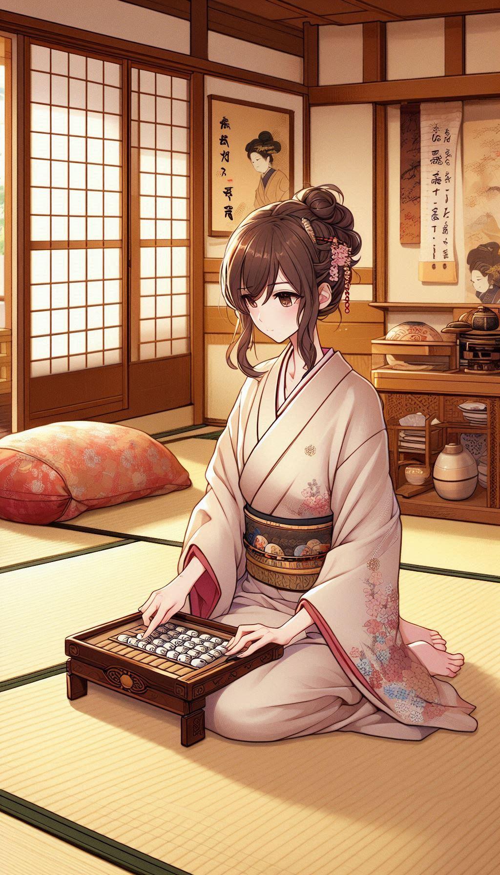 そろばんの練習中