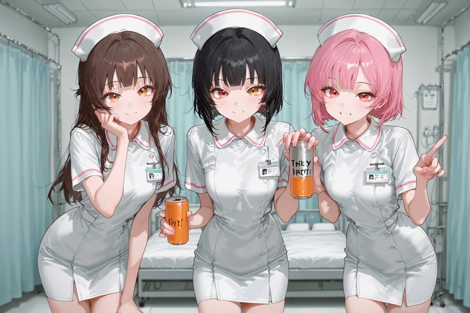 病室でお酒は駄目だから、ジュースでお疲れ様。 | の人気AIイラスト・グラビア