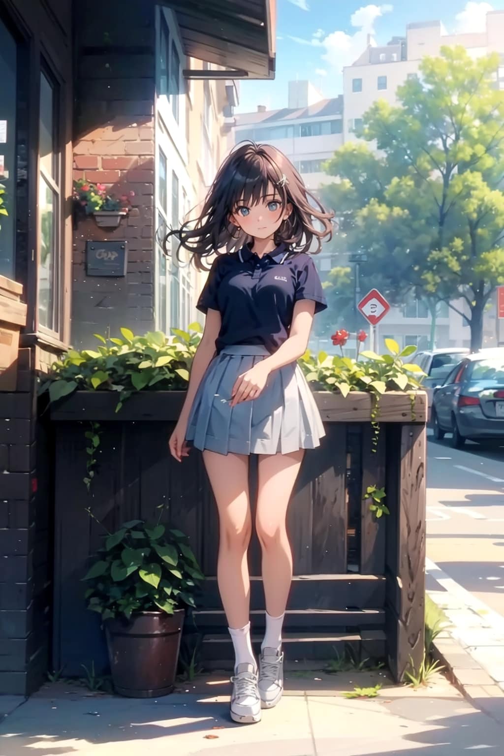 ポロシャツの女子高生