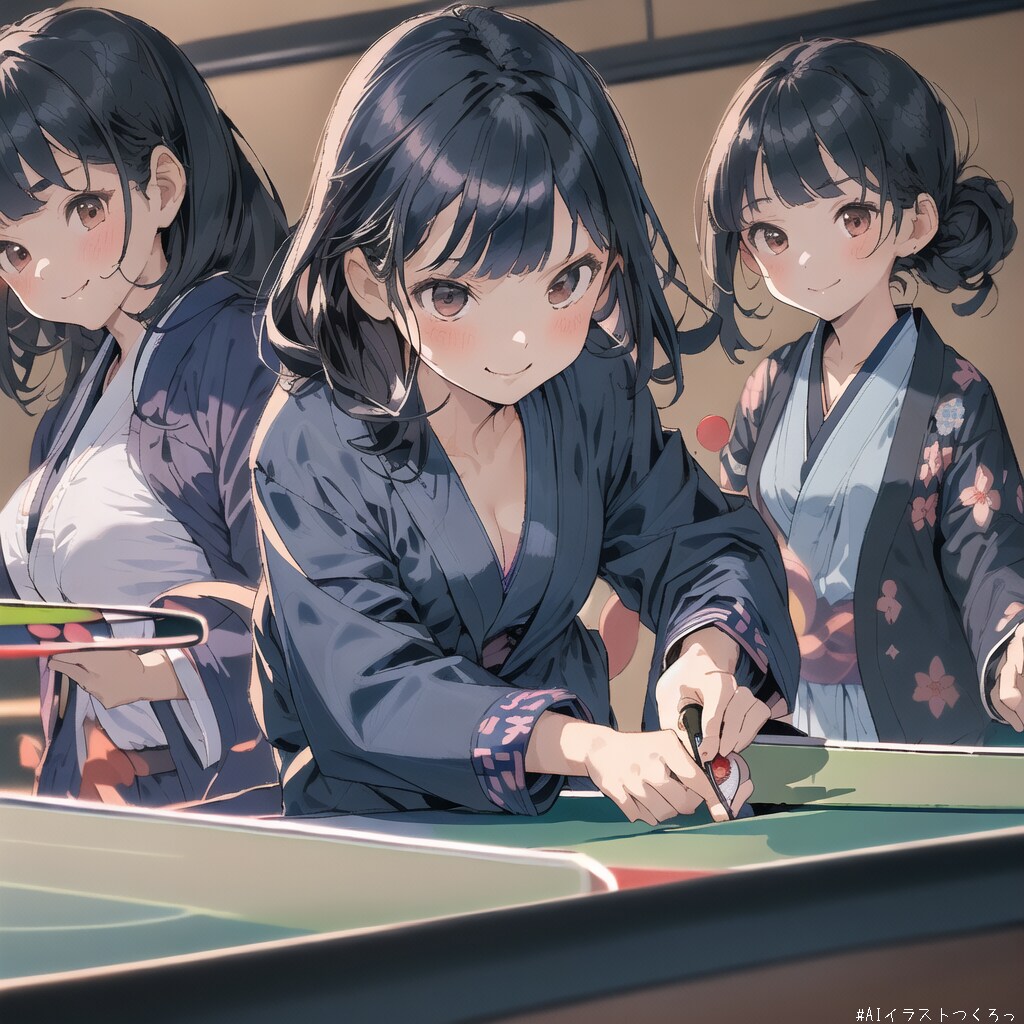 ホテルの卓球を楽しむ少女達