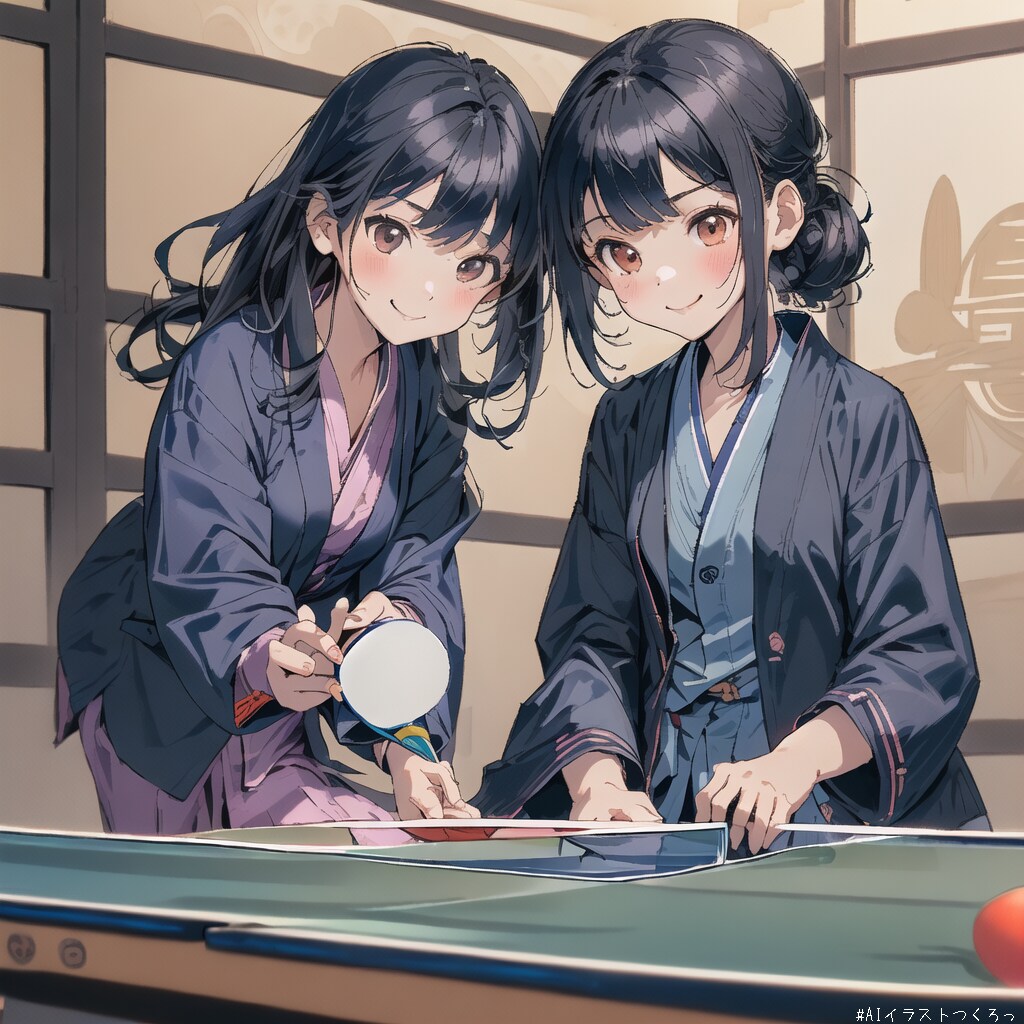 ホテルの卓球を楽しむ少女達