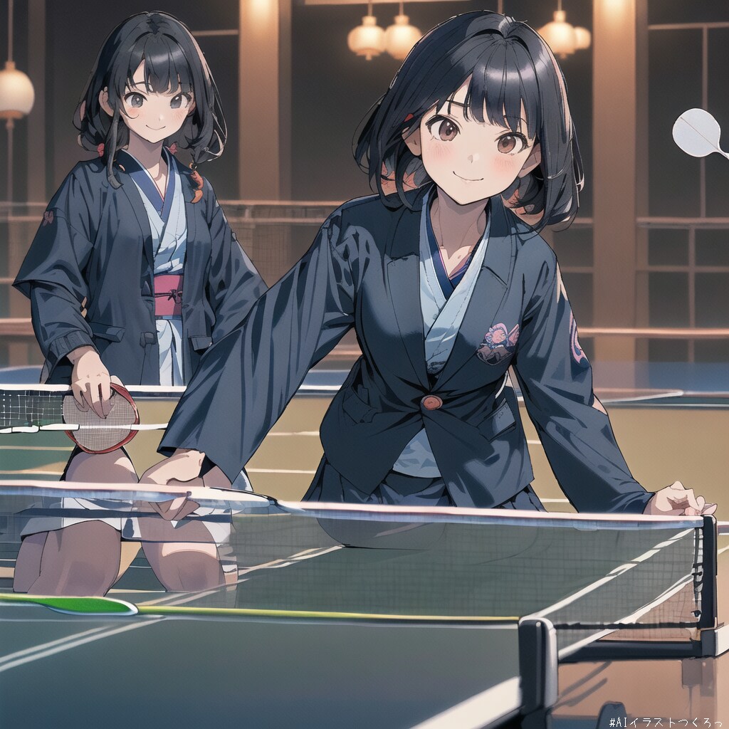 ホテルの卓球を楽しむ少女達