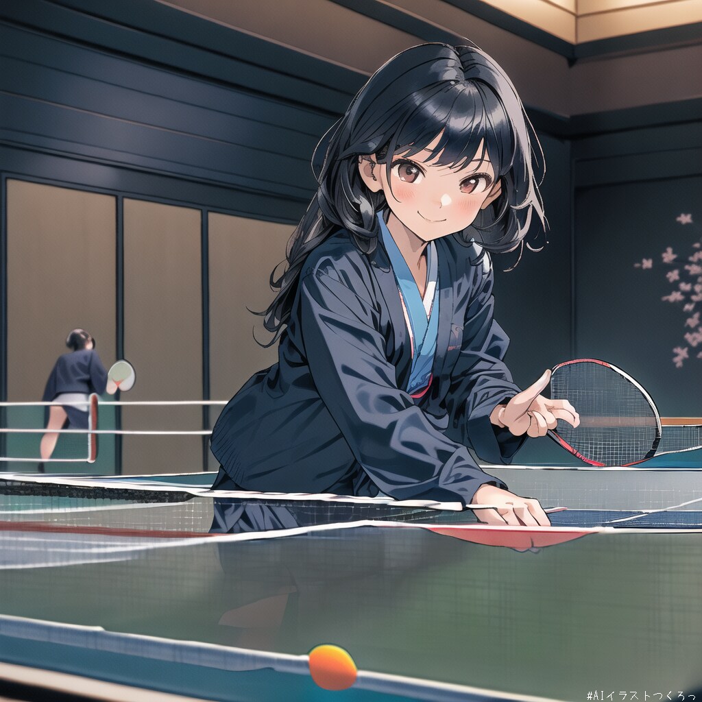 ホテルの卓球を楽しむ少女達
