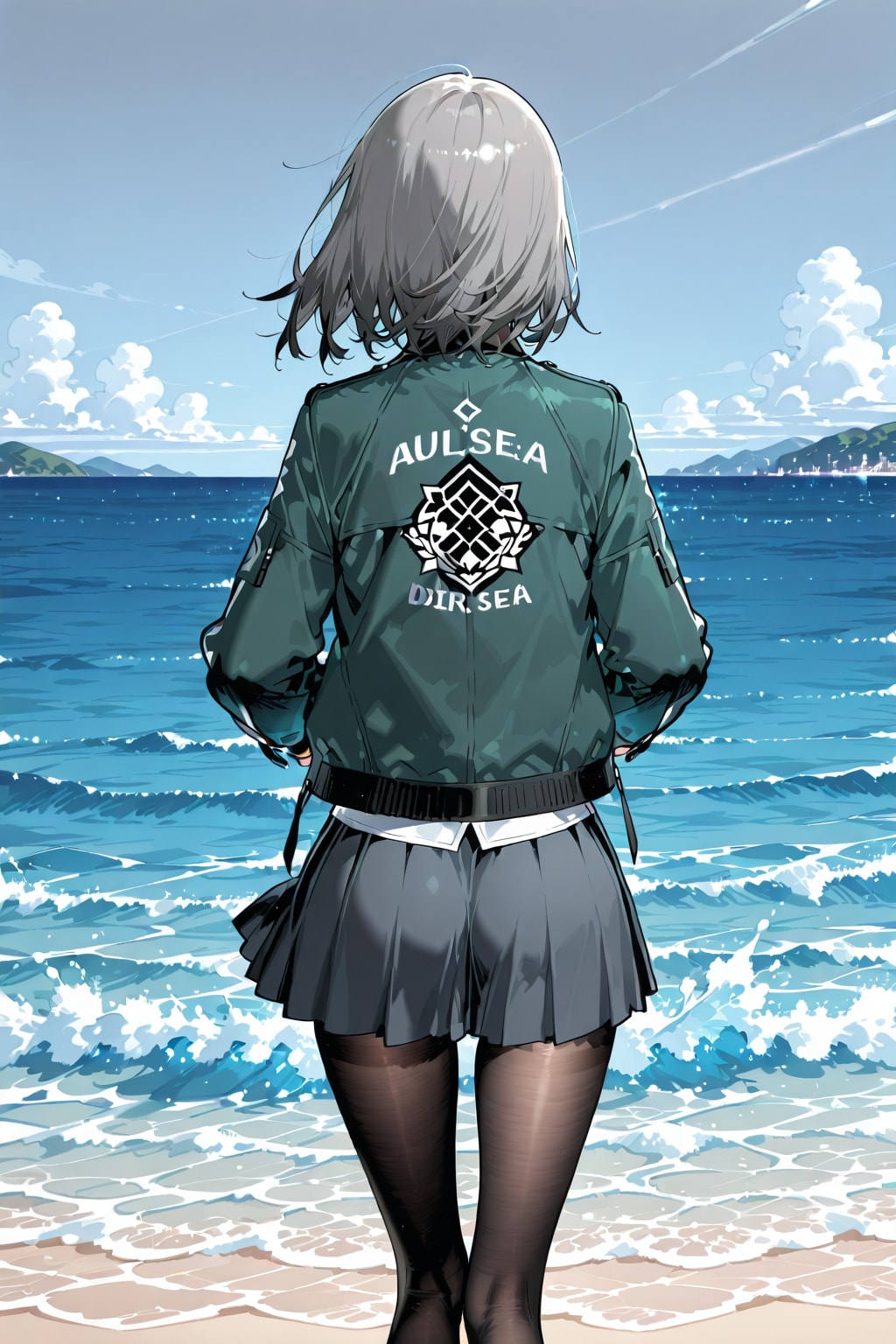 海を見る少女の後ろ姿
