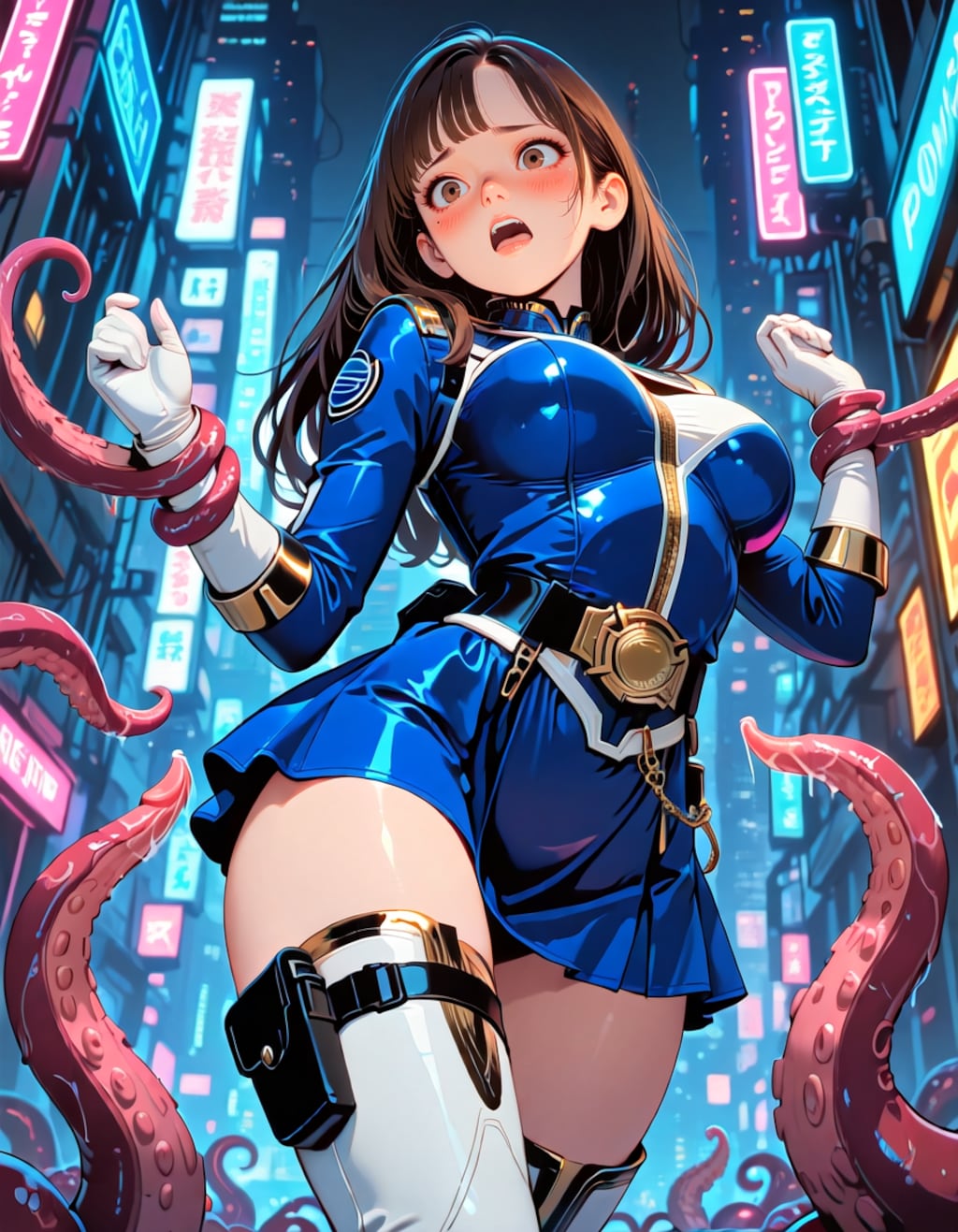 ブルーパワーレンジャー触手に捕まる