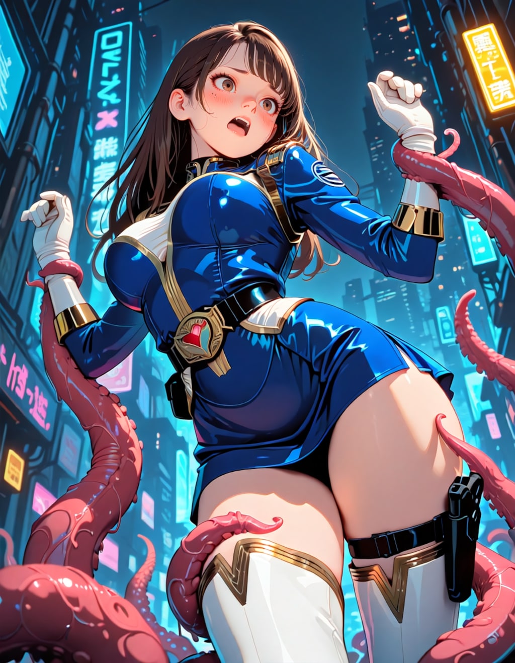ブルーパワーレンジャー触手に捕まる