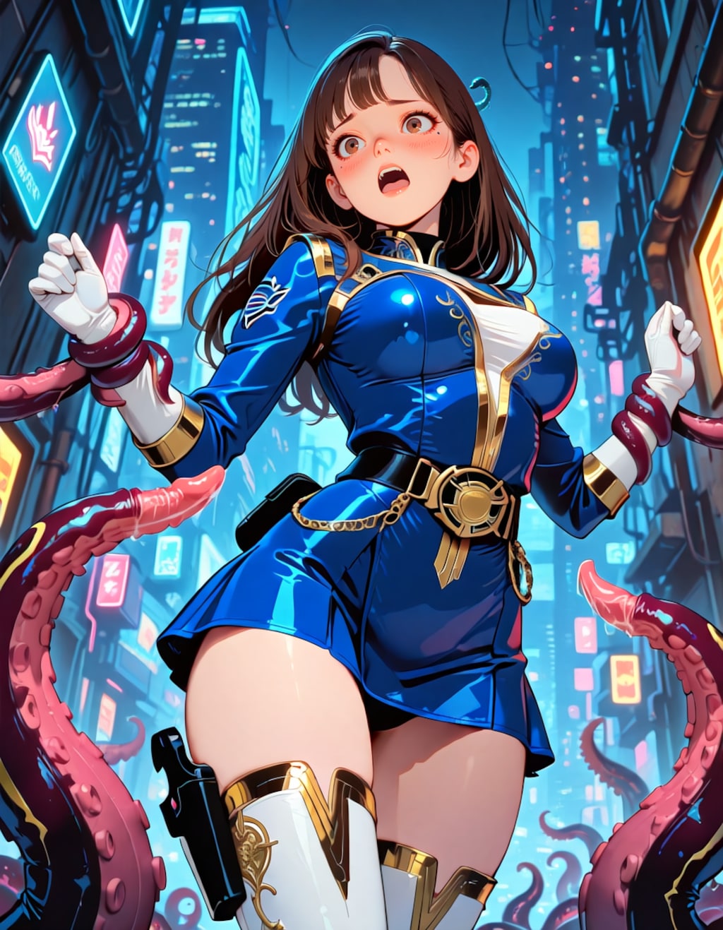 ブルーパワーレンジャー触手に捕まる