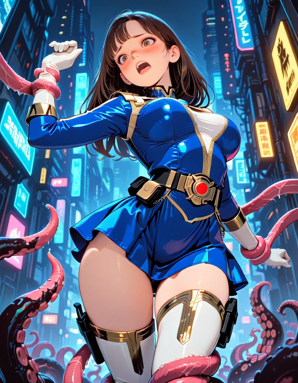 ブルーパワーレンジャー触手に捕まる