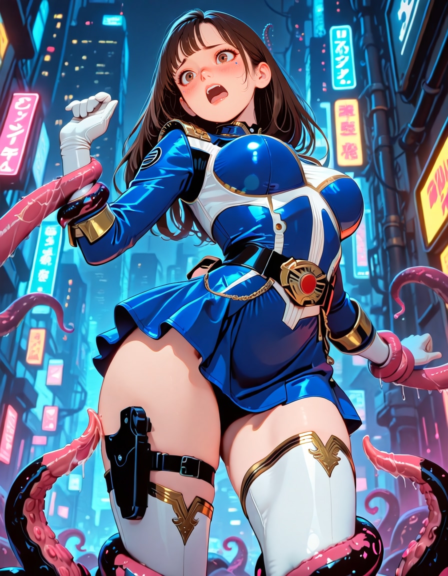ブルーパワーレンジャー触手に捕まる