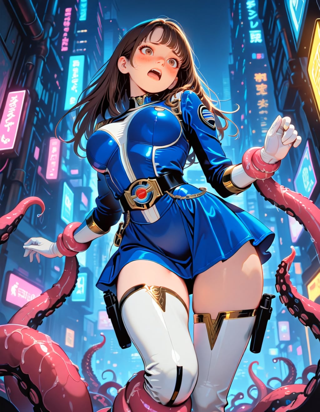 ブルーパワーレンジャー触手に捕まる