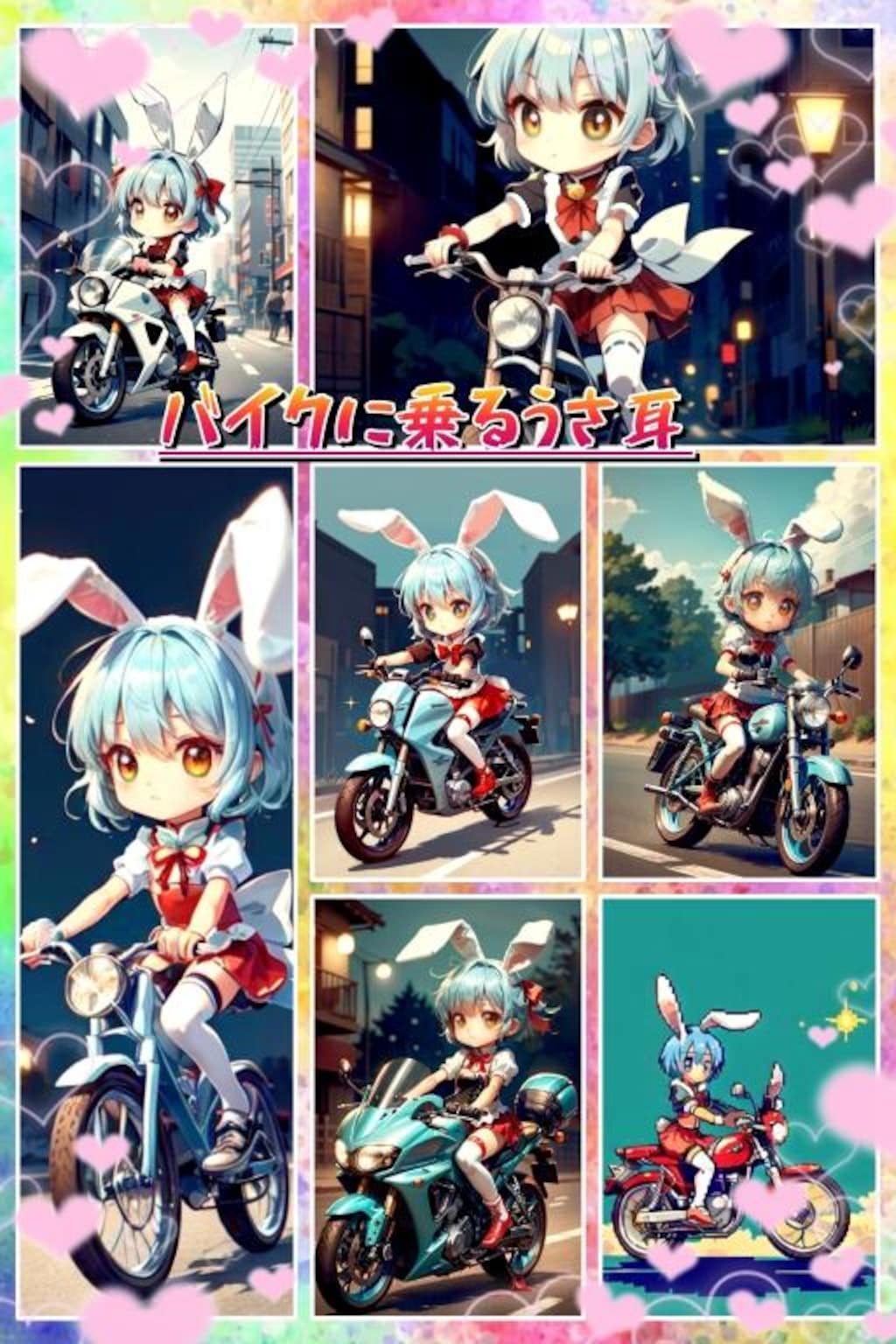 バイクに乗るうさ耳　コラージュ