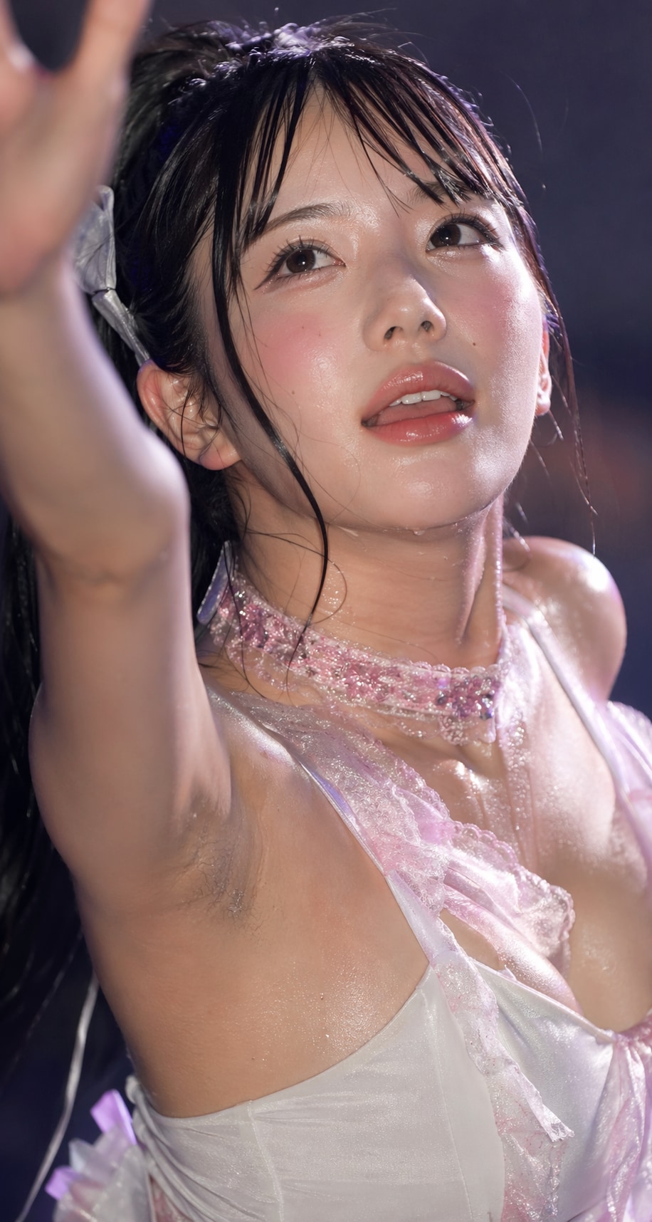 スタンド席に手を振るアイドル