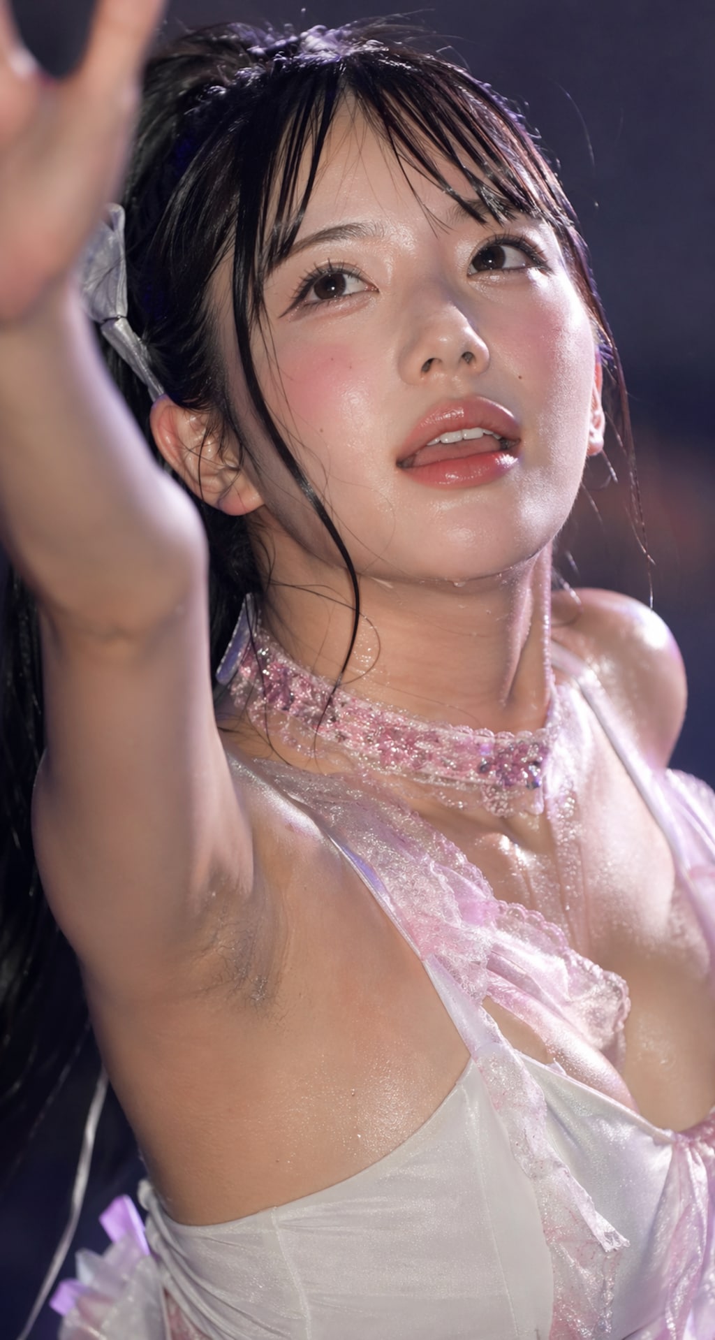 スタンド席に手を振るアイドル