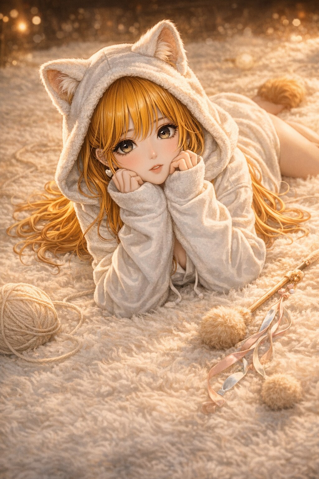 堕ち姫は、毛糸玉を転がす事で、視線を独り占めする